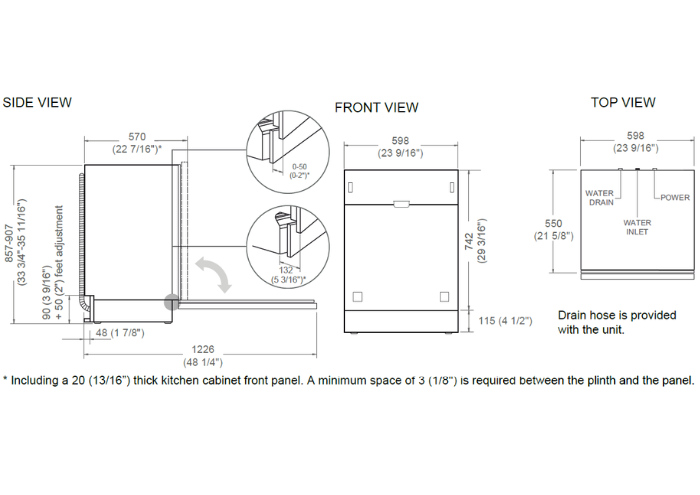 60 cm XXL Built-in Panel Ready Dishwasher with Roto-Translating Hinges